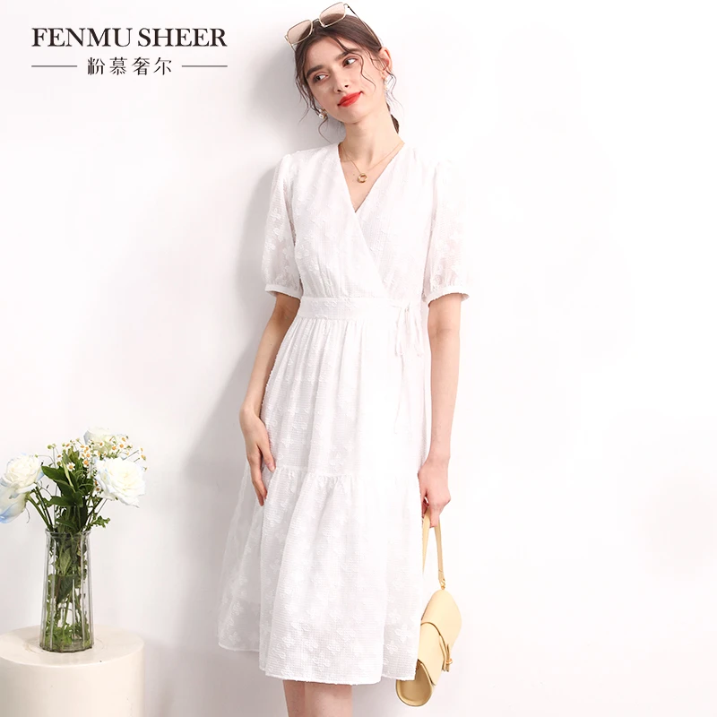 【小余专属】粉慕奢尔优雅设计感法式温柔风短袖清冷感连衣裙D156
