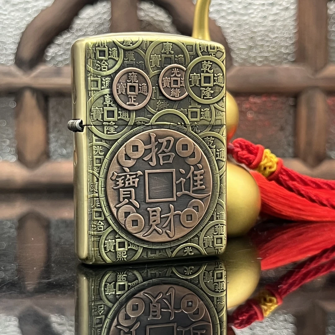 ZIPPO/之宝打火机 八方来财盔甲黄铜浮雕镶嵌紫铜【小飞甄选】DYJ1