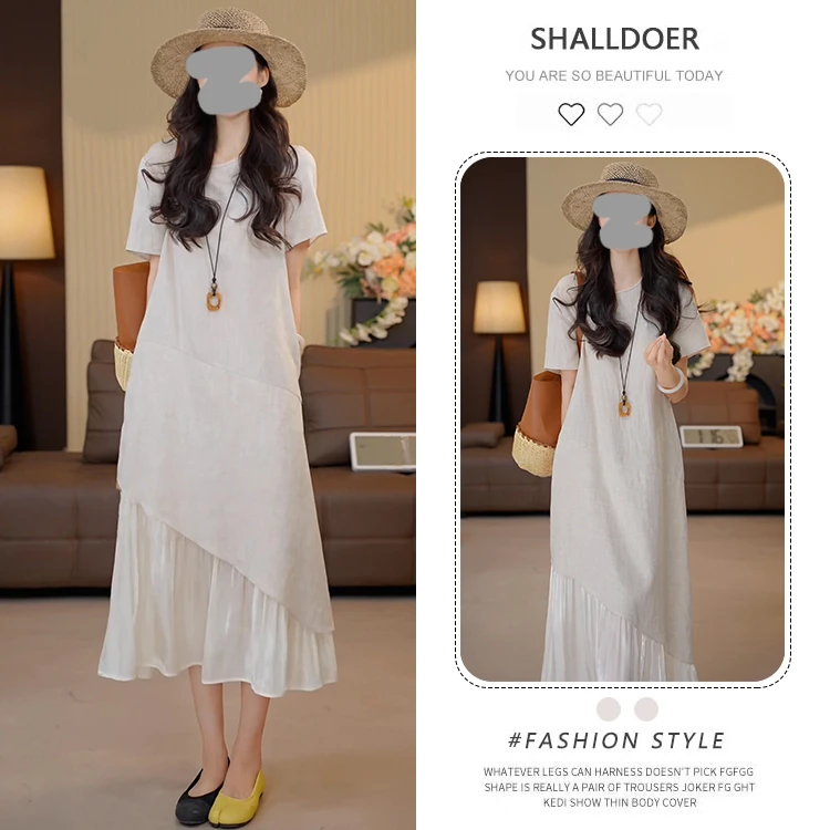 不规则设计短袖连衣裙子女夏季2025新款高级感小个子法式气质长裙