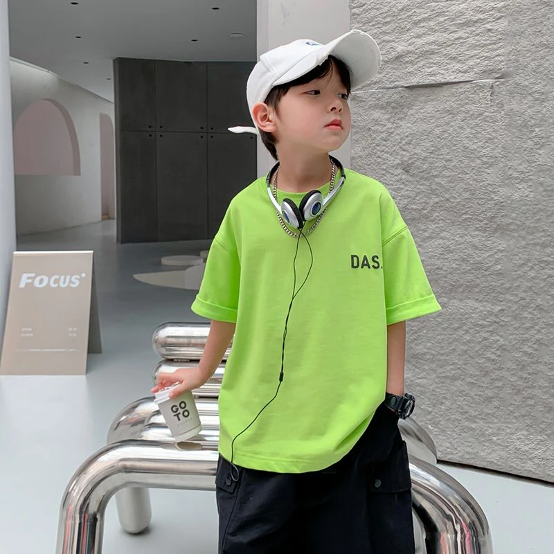 男童夏装绿色韩系短袖T恤2025新款宽松体恤儿童装夏季K232TX3191