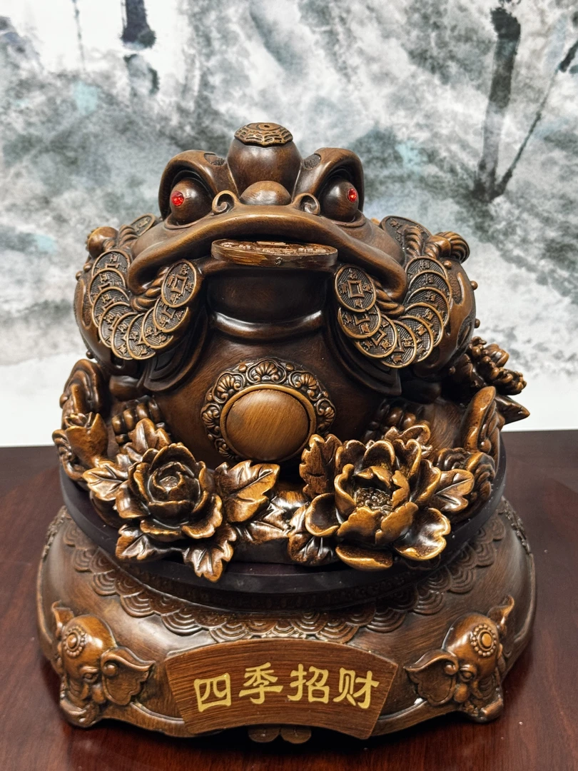 木纹旋转大号金蟾家居摆件