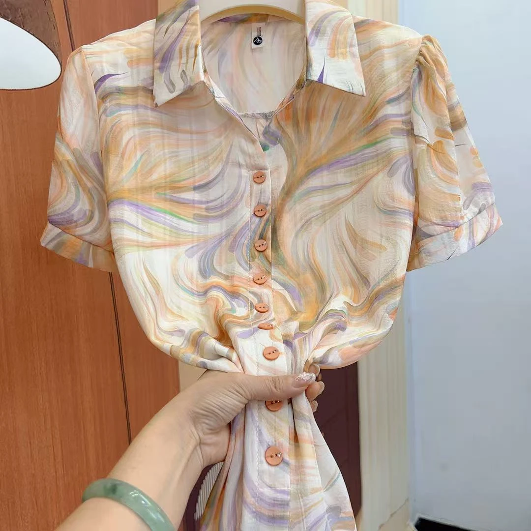 撞色彩条polo领田园风休闲大码2025年夏季新款妈妈短袖小众女装