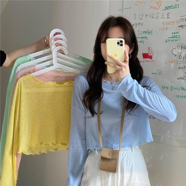 轻薄冰丝防晒罩衫女夏季新款宽松大码200斤短款外搭长袖t恤上衣潮