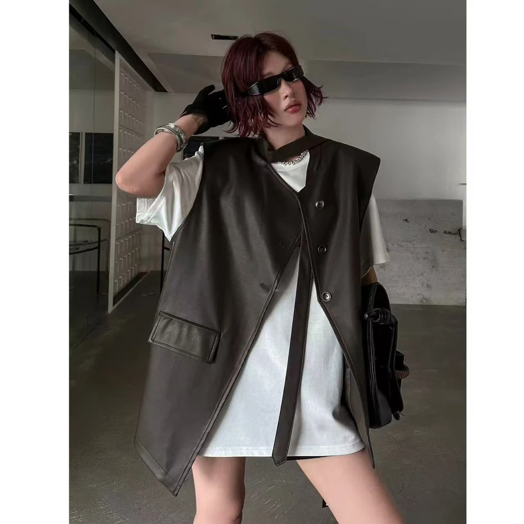 【欧洲站】调性飘带廓形皮马甲