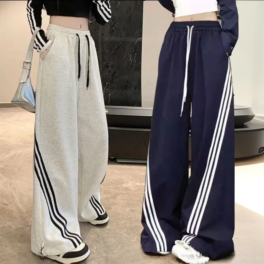 【小亚推荐】2025新款高街美式休闲三条杠阔腿卫裤