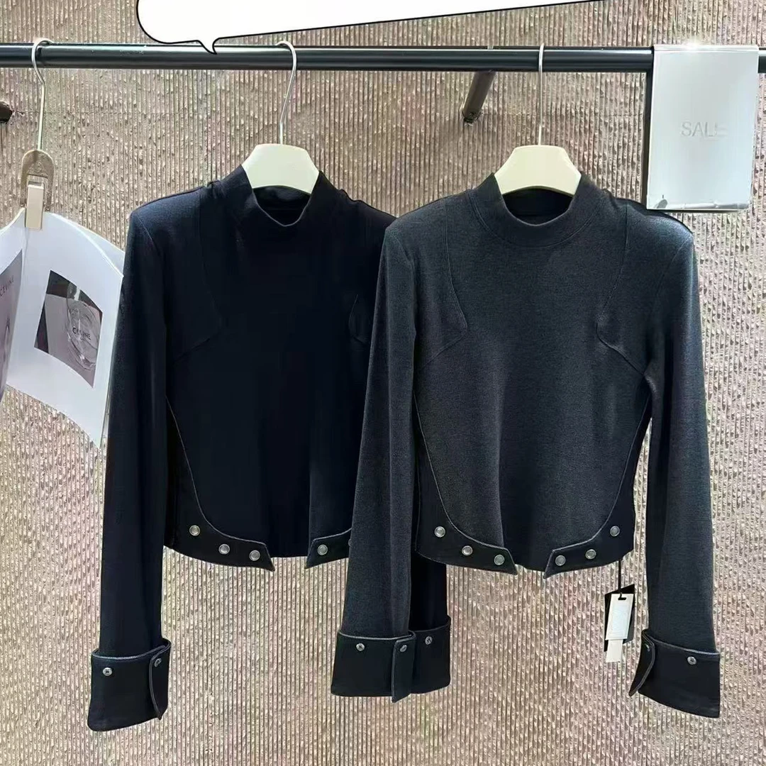 DA-J 冬季新款竖领口 袖口下摆拼接工艺 设计感特色打底