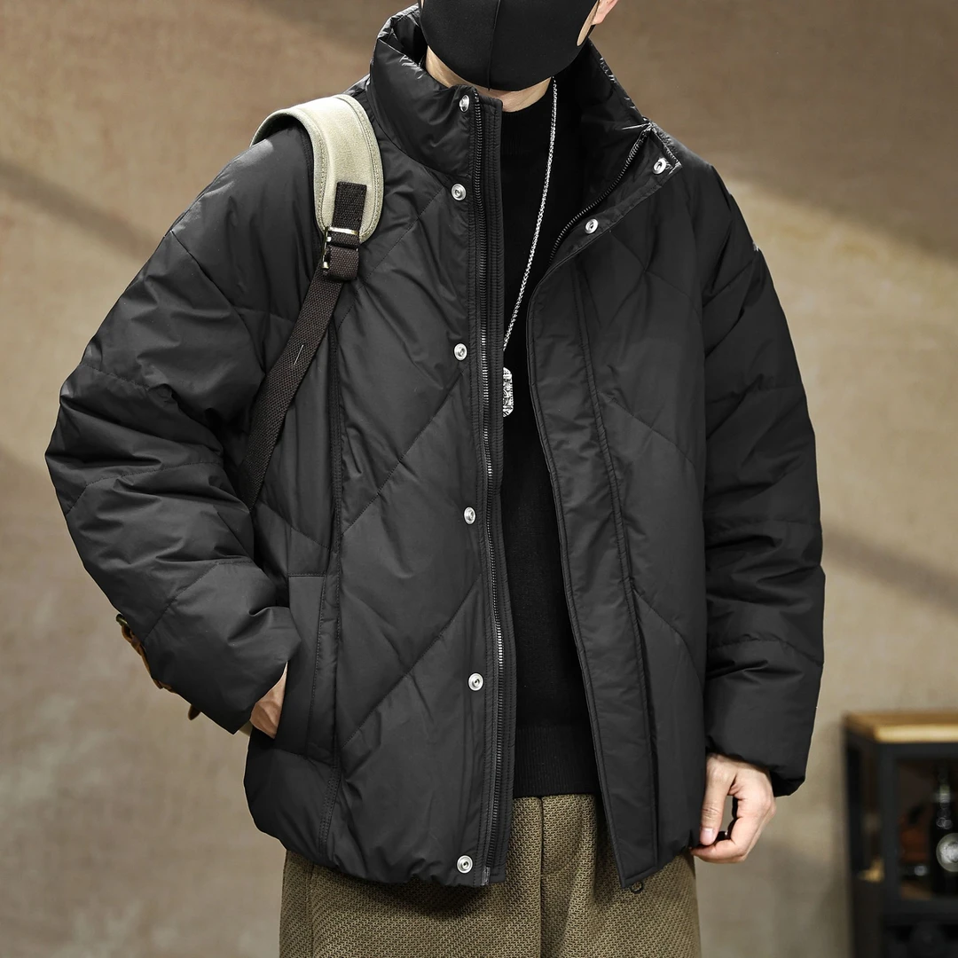 300斤加大码90%鸭绒立领羽绒服男冬季潮牌立体字母压花情侣外套潮