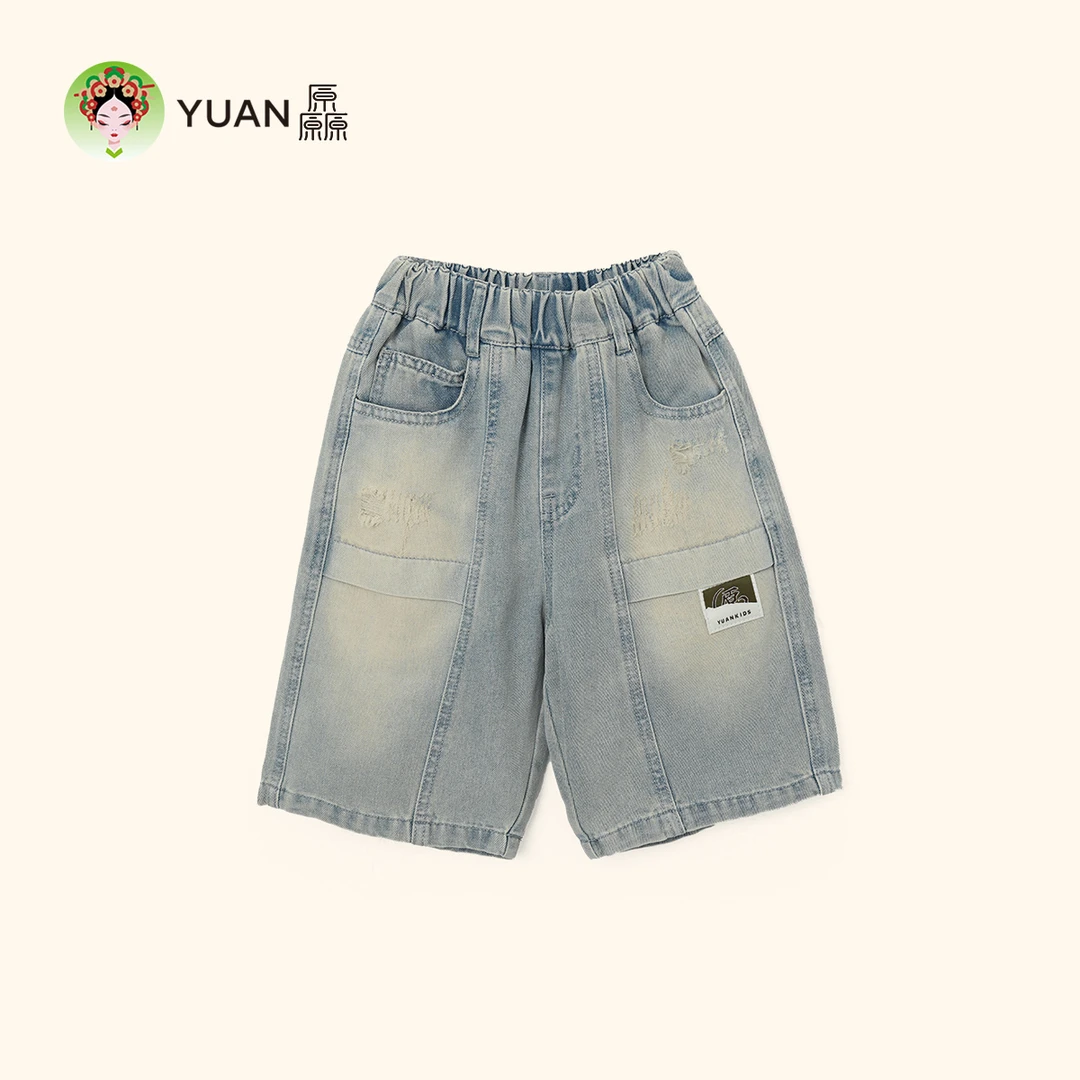 厵【分割五分裤】夏季男牛仔裤女童五分牛仔裤水洗中童童装牛仔裤