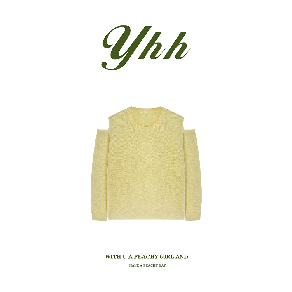 【余欢欢】夏季休闲简约百搭挖肩长袖针织衫-YHW50560