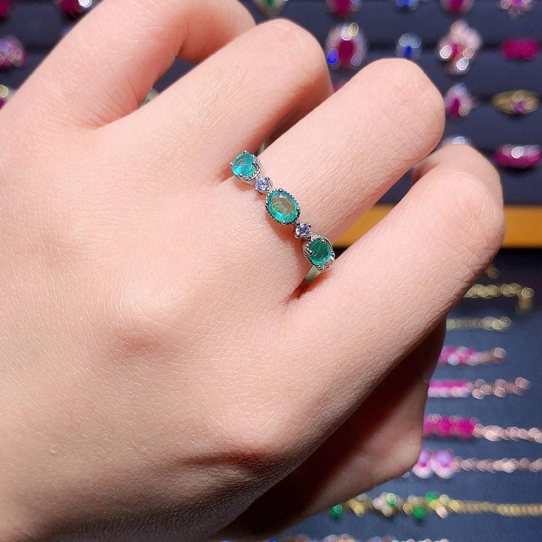 祖母绿戒指银S925镶嵌