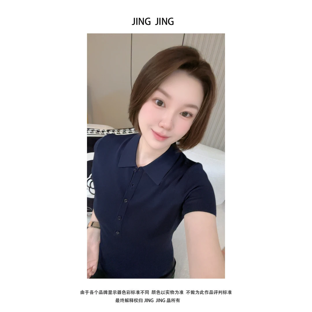 JING JING推荐【五颗扣子翻领针织清爽polo衫】时尚气质设计