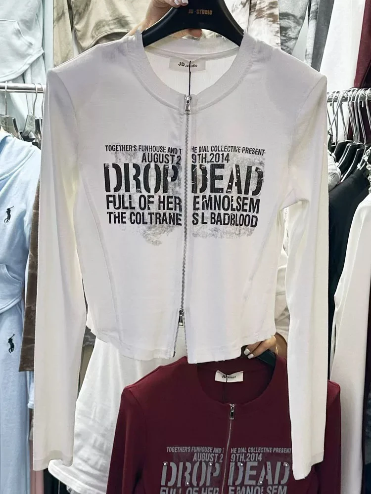 大窦窦胖妹妹大码春秋时尚辣妹风休闲显瘦百搭上衣字母拉链打底