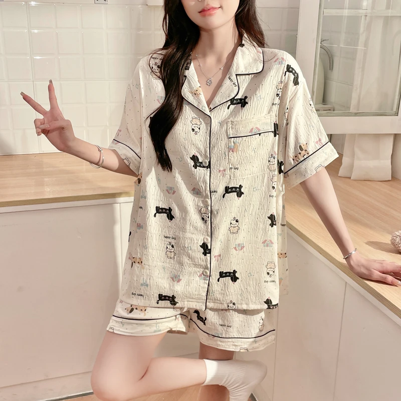 带胸垫孕妇睡衣夏季薄款短袖短裤月子服产后产妇哺乳期夏天家居服