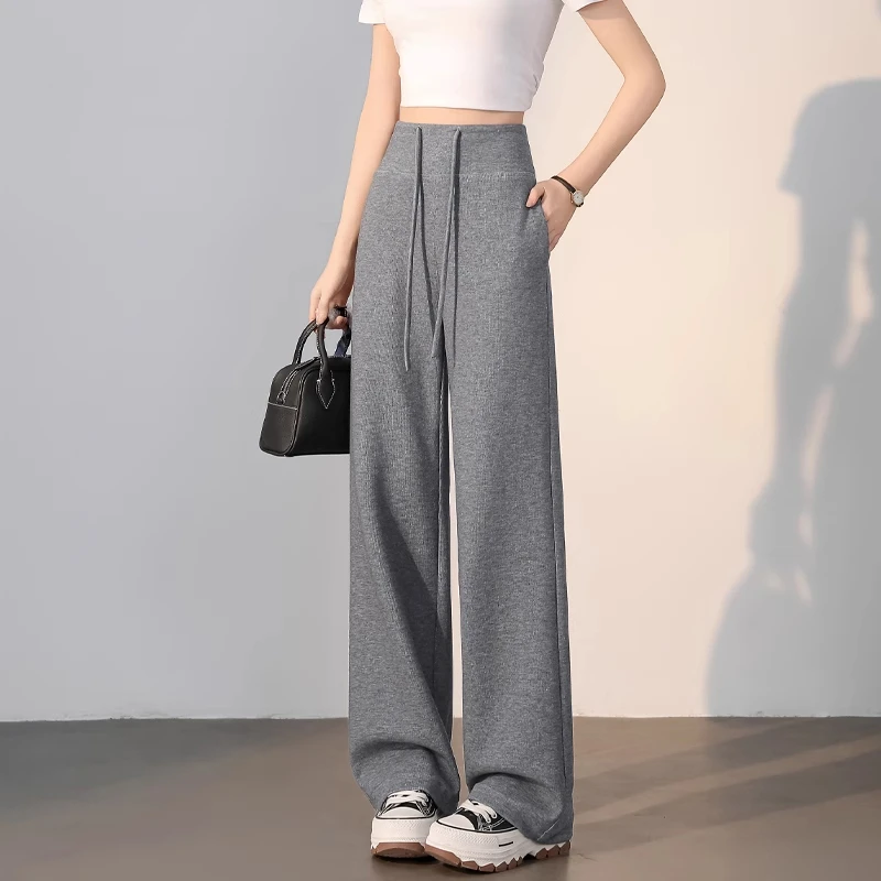 阔腿运动裤女款2025春夏新款高腰显瘦收腹直筒垂感休闲小个子卫裤