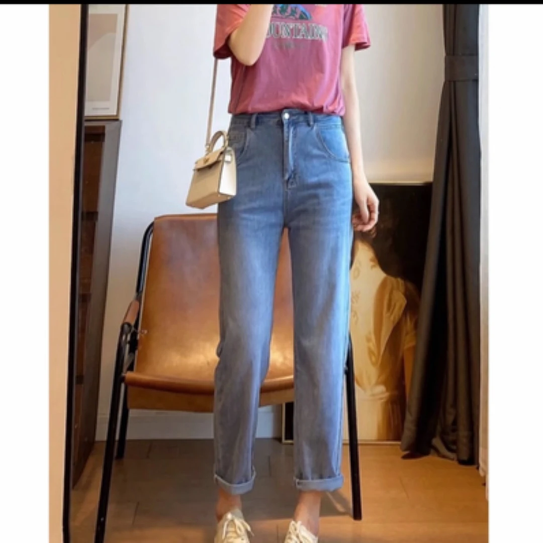 8732#【裤长88】夏季薄款小个子显瘦九分哈伦牛仔裤女时尚老爹裤