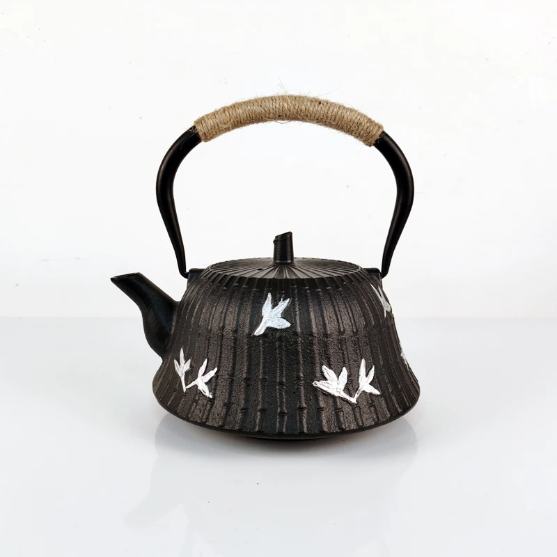 竹韵飞鸟 1200ml铸铁珐琅壶 围炉煮茶欧美出口