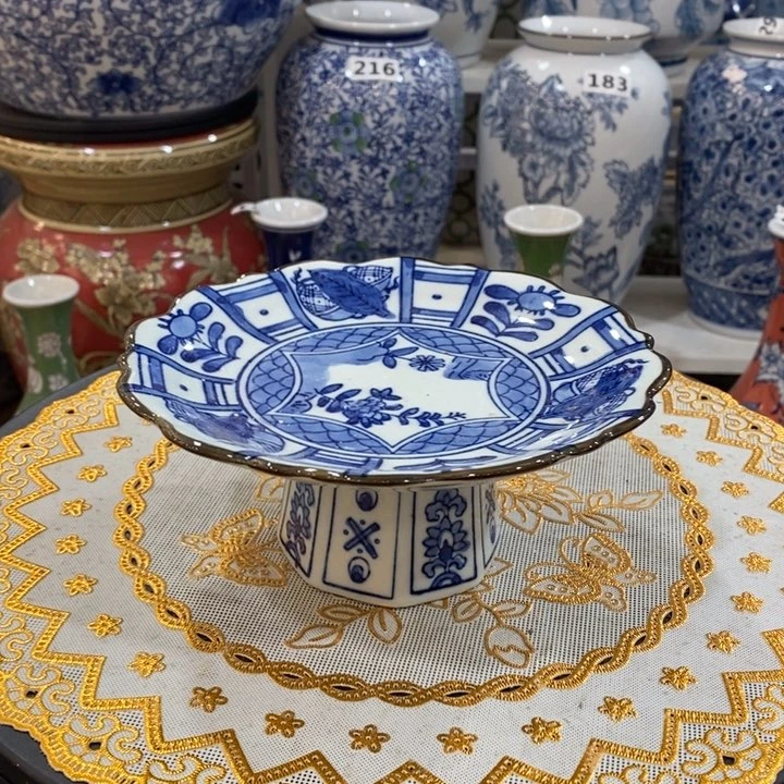 摆件手绘陶瓷高脚果盘