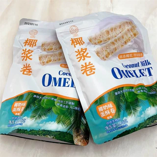 新货新日期七点食分【整箱3OO根】海南椰青手工椰浆卷椰奶味蛋酥