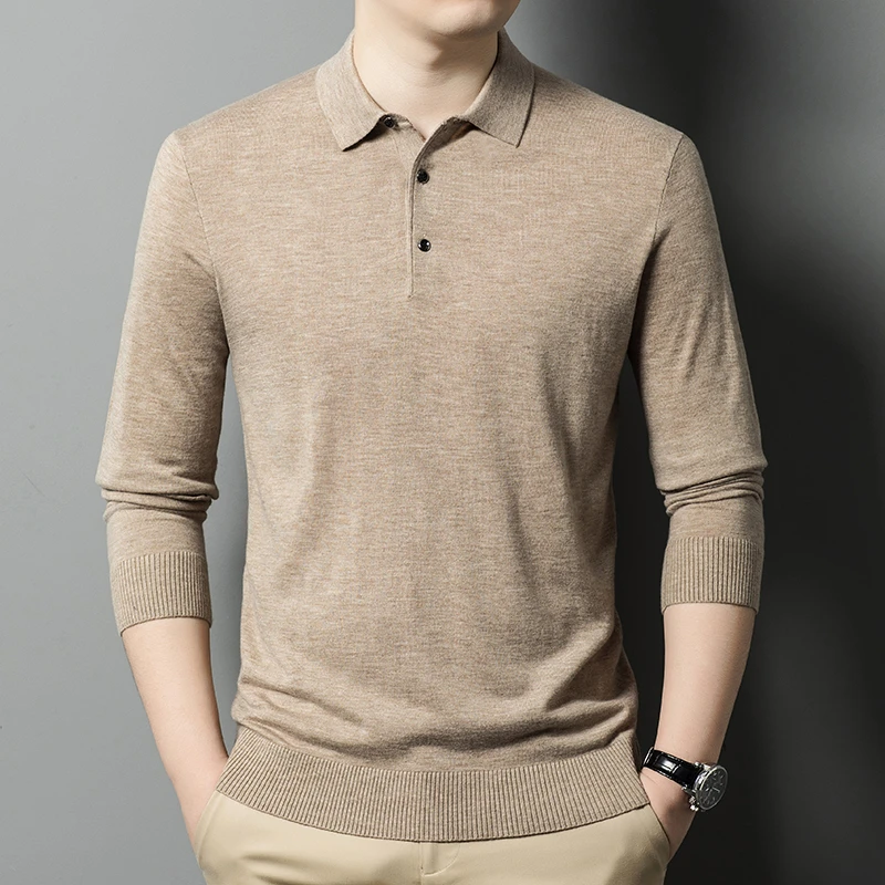 男款精纺羊毛POLO领长袖百搭两扣上衣ZMST0511