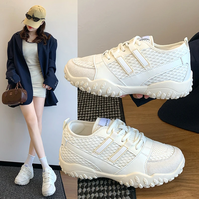 小白鞋爆款休闲网鞋厚底板鞋女2025新款网面鞋子女款鞋子ins百搭