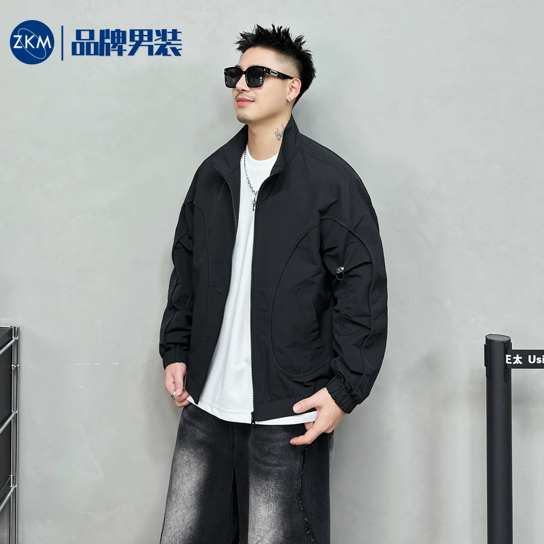 【高货原创】ZKM-601春季设计款休闲男外套宽松潮流立领拉链夹克Q