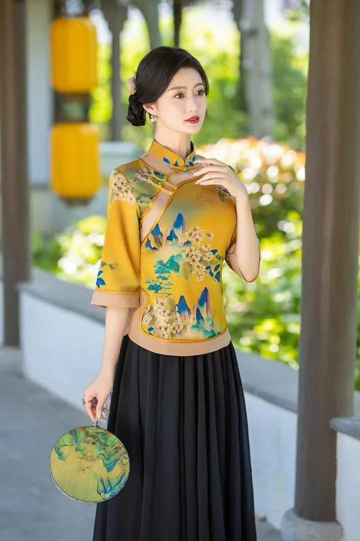 099-国风复古春款显瘦遮肉中式唐装改良旗袍小上衣（单件上衣）