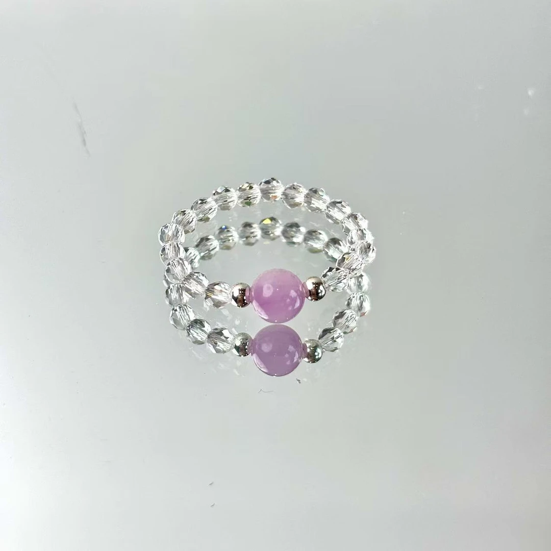 【贵族】6mm紫锂辉3mm白水晶切面弹力绳戒指面小仙多样性发其一