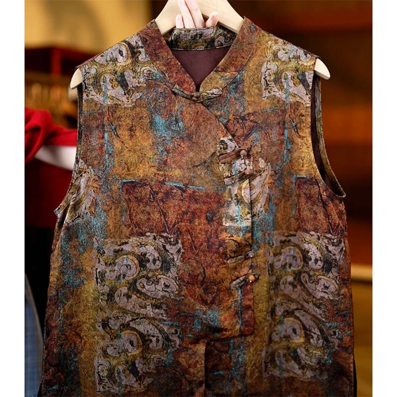 锦绣《非遗美学》T1667新中式复古印花盘扣时尚马甲