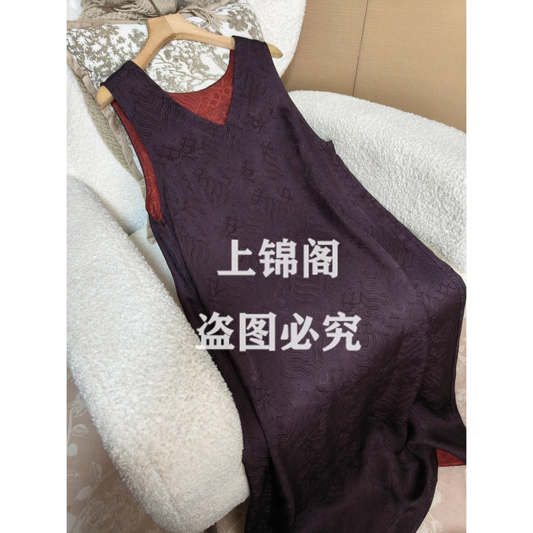 235新中式无袖V领连衣裙时尚百搭休闲宽松中国风女连衣裙-110