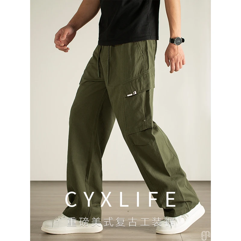 重磅设计感工装裤男夏季美式复古多口袋休闲裤高街直筒潮牌长裤子
