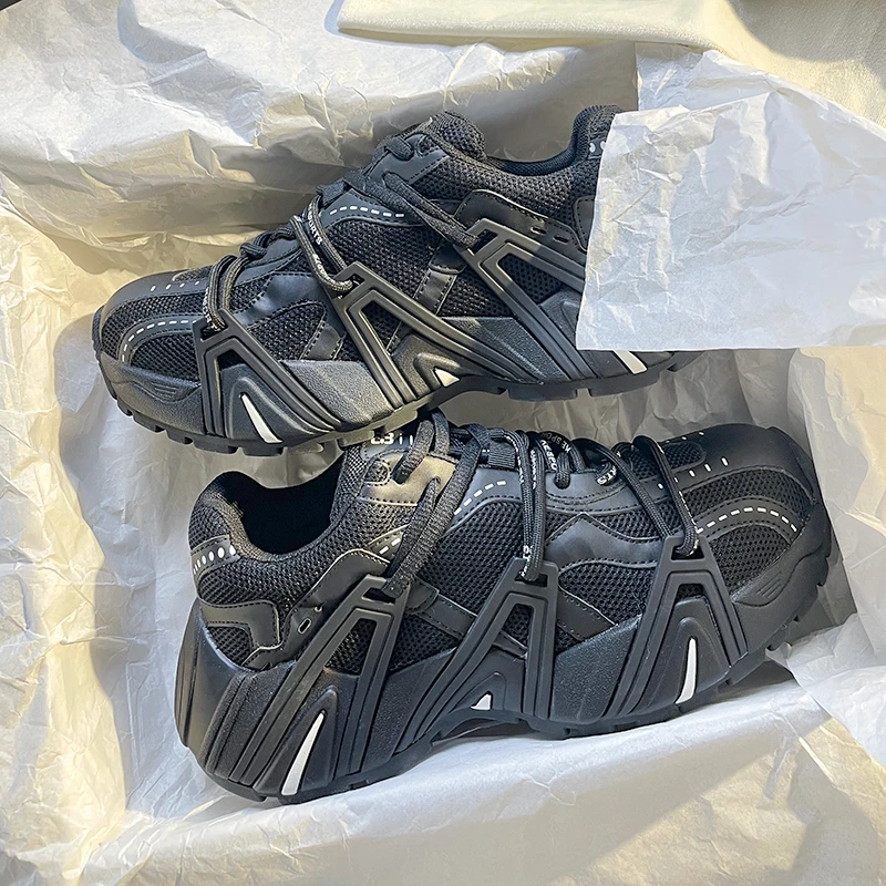 巴黎鸳鸯系带拼色2024秋季新款厚底增高老爹鞋女款百搭运动休闲鞋