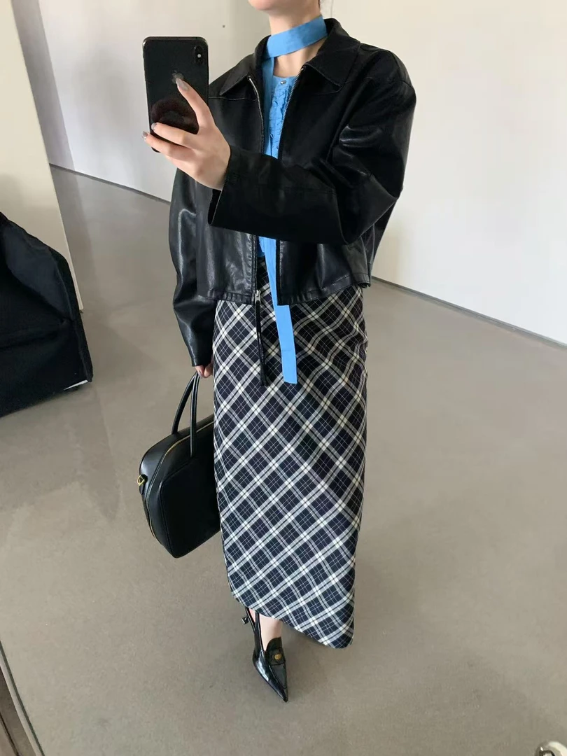 恩熙·韩版翻领拉链款皮衣外套20016