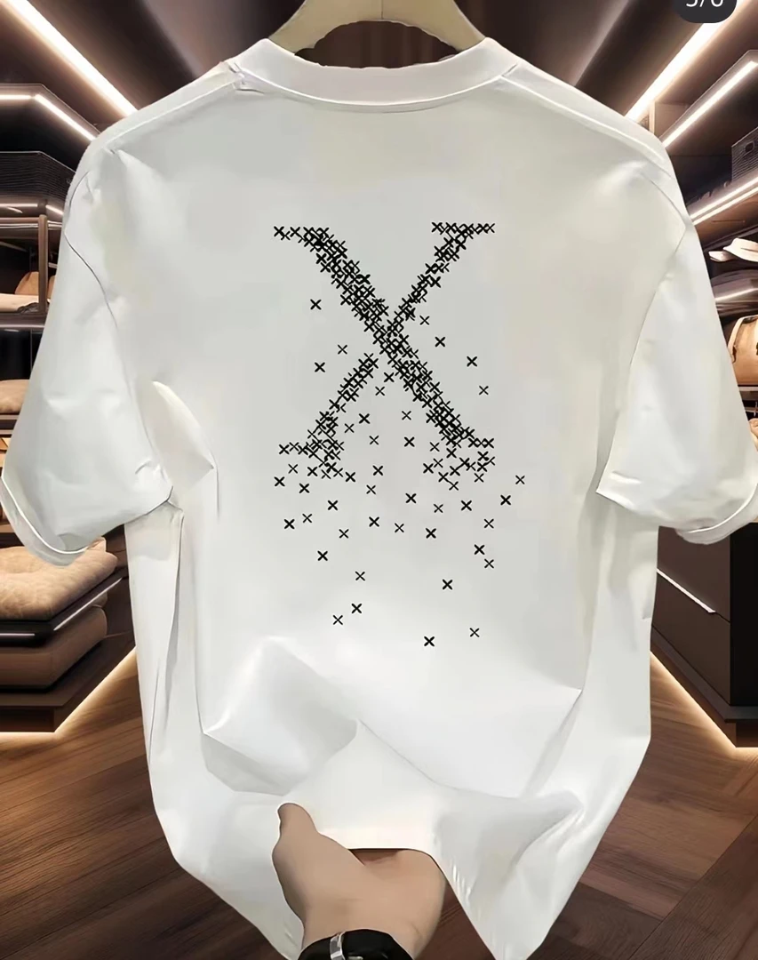 100%纯棉重磅宽松短袖男女同款落肩版型圆领印花T恤 X