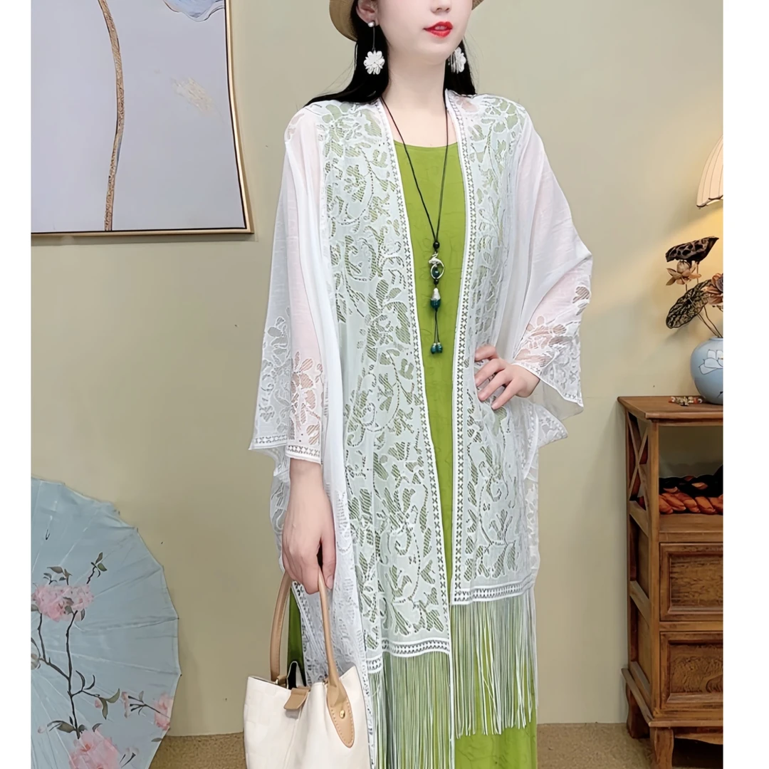 一衣多穿防晒夏季衣浪漫极简风法式披肩长款流苏外披薄款针织宽松