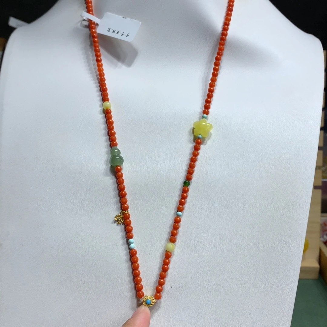 南红玛瑙未镶嵌颈饰4mm