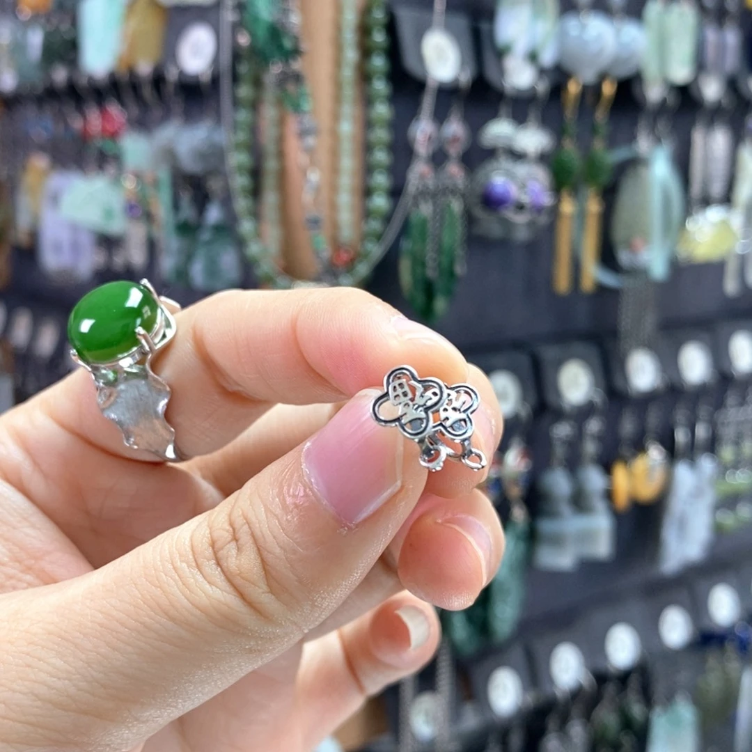 田***蕊和田玉银S925镶嵌耳饰X14