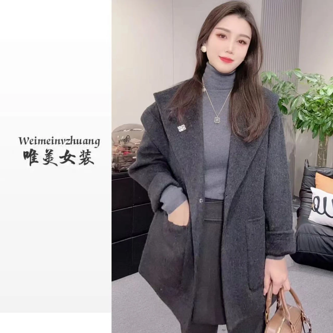 【海军领】别针洋气款中长双面羊毛大衣