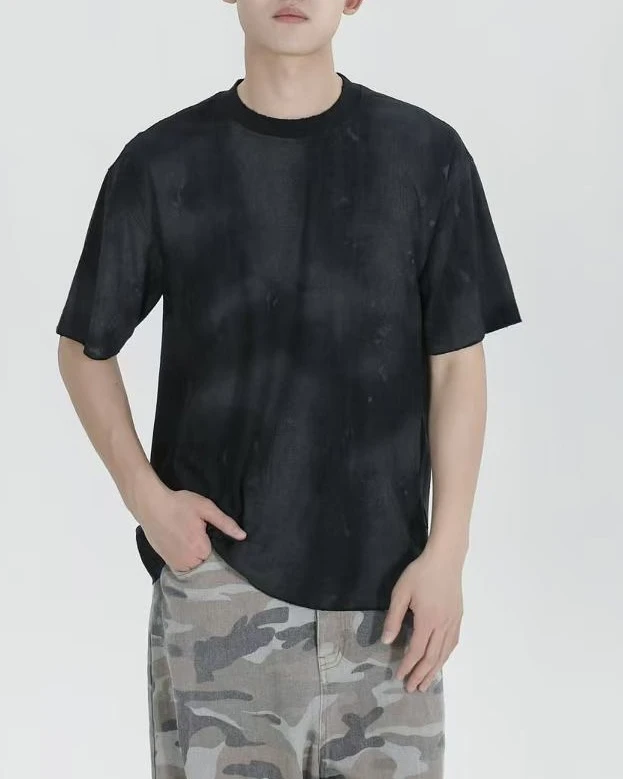 夏季新款扎染撞色渐变圆领T恤