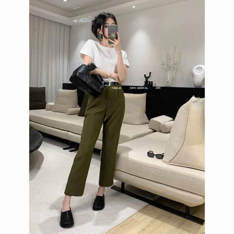 UKILAU粉色西装休闲裤女2023春季新款时尚宽松显瘦直筒