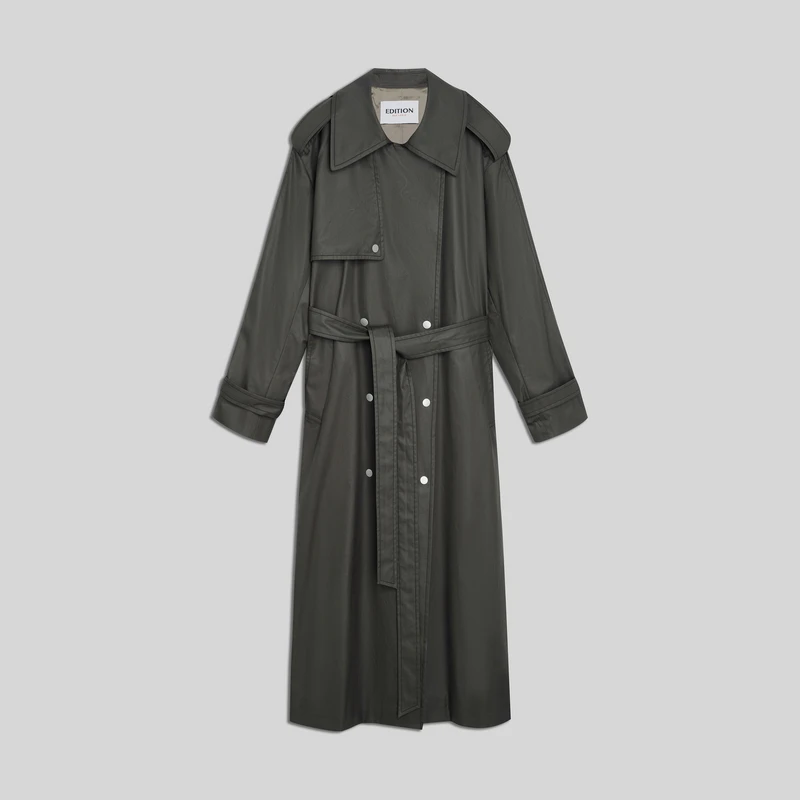 EDITION RED LABEL 冬季军绿色长款风衣外套#EBD4TRC006