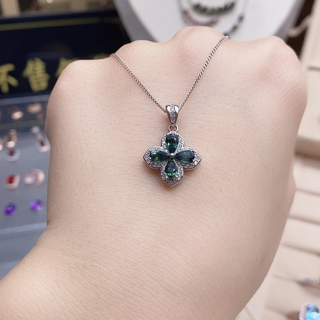 蓝宝石颈饰银S925镶嵌吊坠