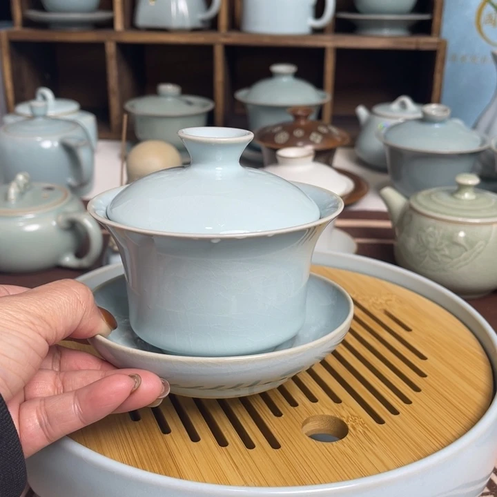 阿***〕汝州原矿原釉微瑕盖碗