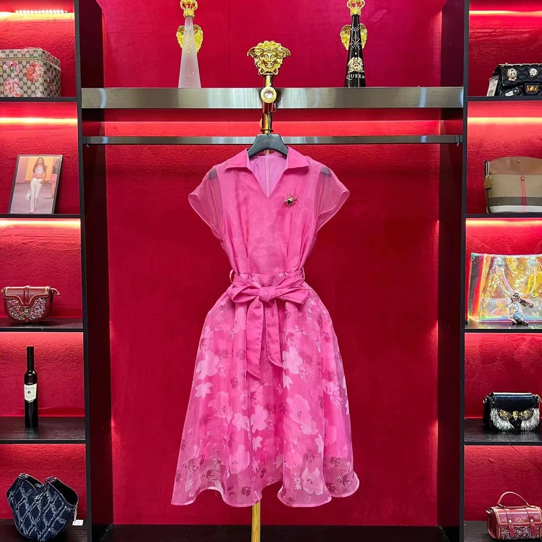 莎莎茶歇法式时尚洋气别致设计感一字肩波点连衣裙4619