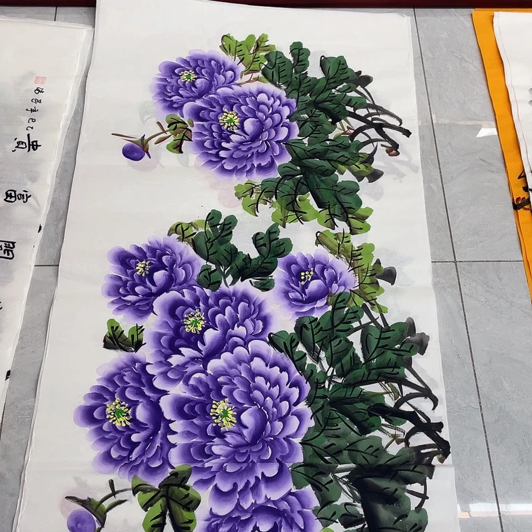 国画国画作品原稿四尺横幅紫色