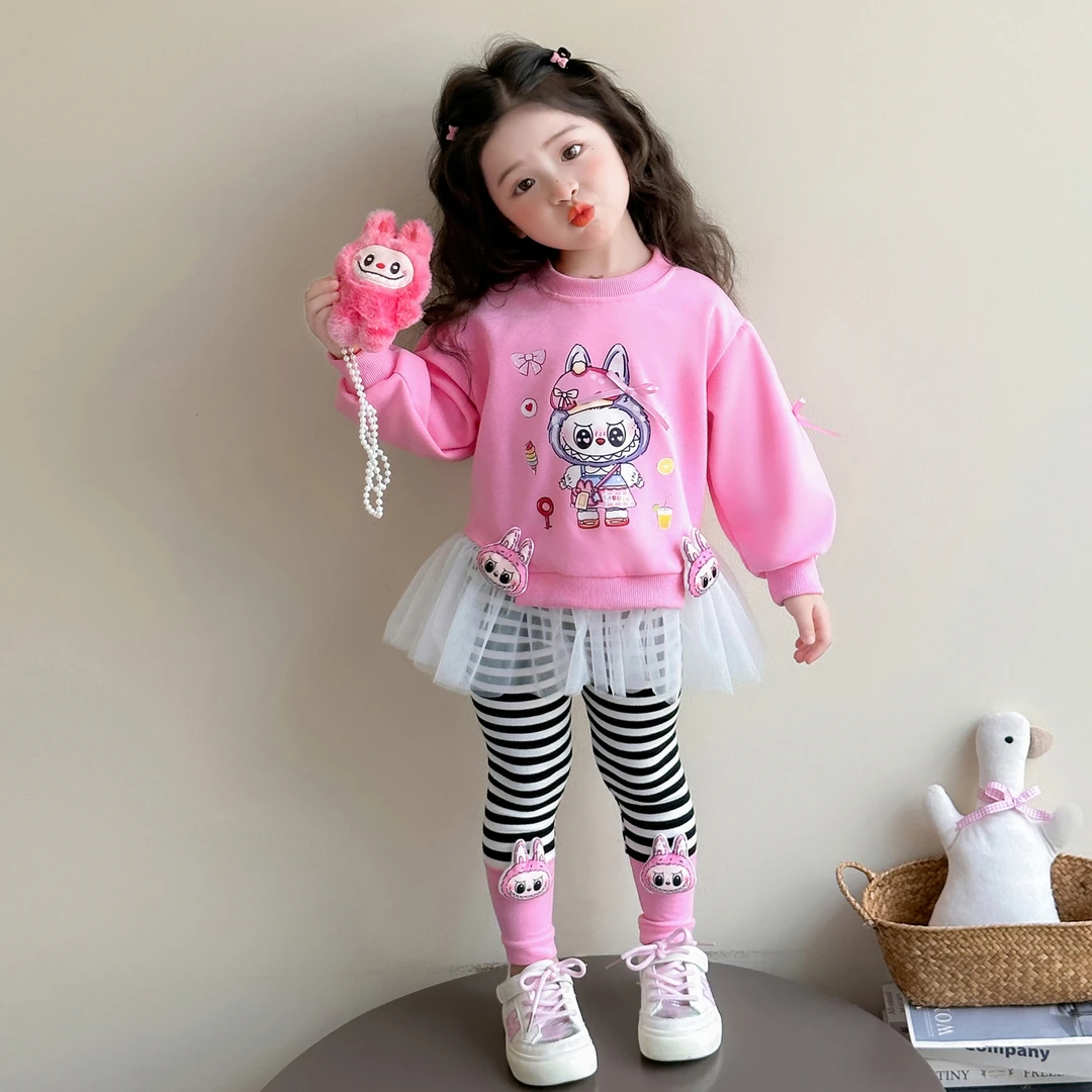 女童甜美卡通卫衣套装秋季2025新款洋气宝宝时髦秋装打底裤两件套
