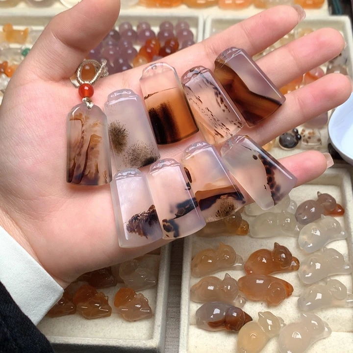 玛瑙/玉髓未镶嵌玛瑙草花牌