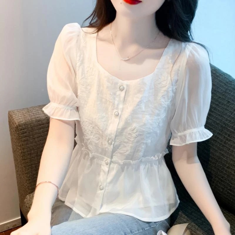 雪纺衫2025新款减龄今年流行遮肚子时髦小衫夏款洋气卡腰女装上衣