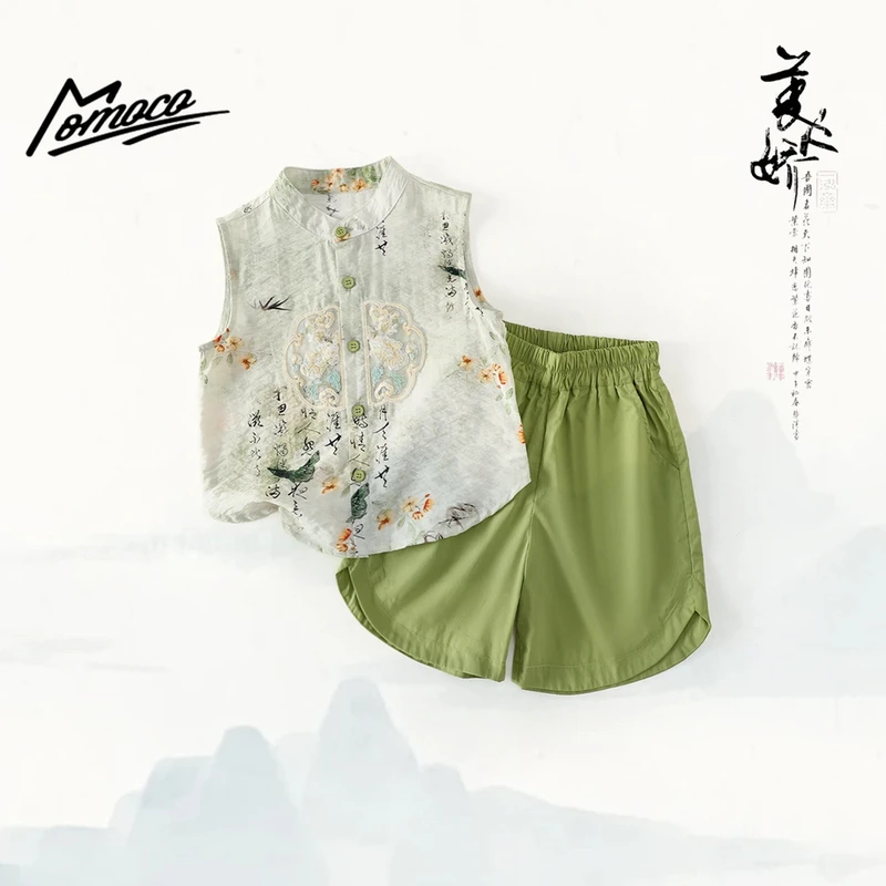 MOMOCO男童夏季新国风背心新中式休闲复古薄款套装77230578288