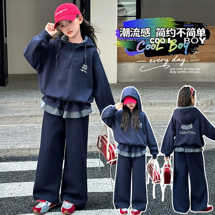 女童套装春秋2025新款洋气中大儿童时髦卡通12-15岁初中女孩潮装