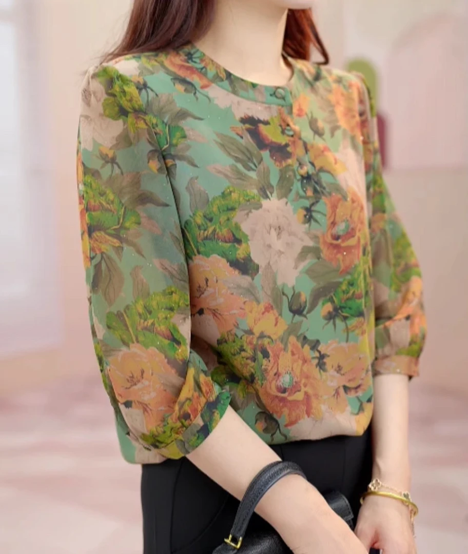 621-[高品质]气质优雅时尚碎花衬衫